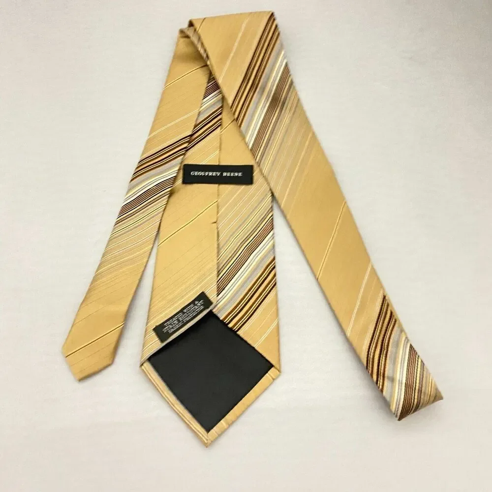 #5573 Geofrey Beene Men's Gold Striped Necktie, Tie 57x4